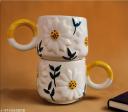 Premium Sunflower Blossom Sculpted Ceramic Mugs for Coffee & Tea (Set of 2) | 250Ml