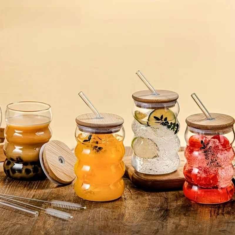 Wave Shape Glass with Wooden Cap