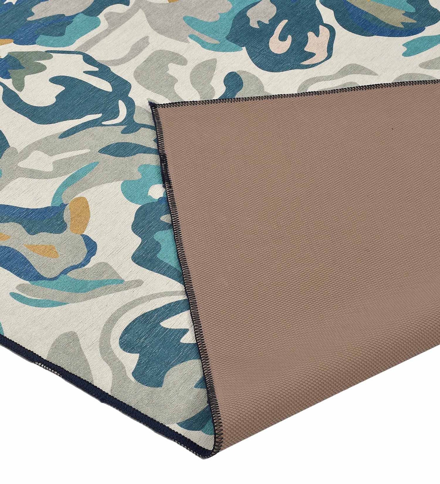 Beige Floral Polyester Rug