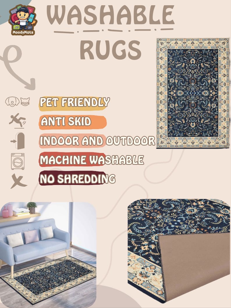 Beige Floral Polyester Rug
