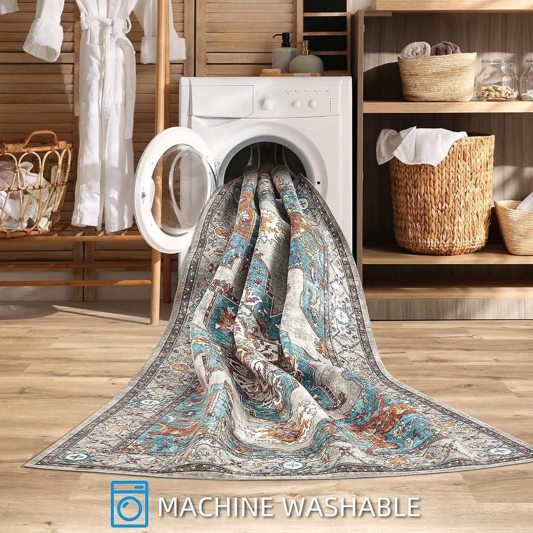 Beige Floral Polyester Rug