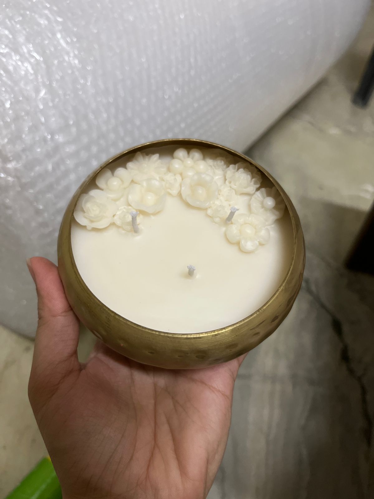 Fragrant Floral Soy Wax Candle in Brass Bowl