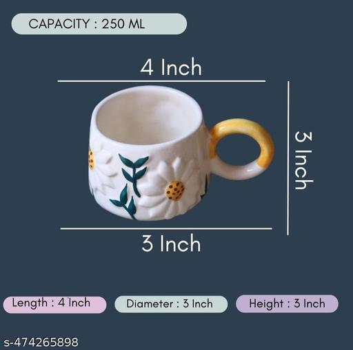 Premium Sunflower Blossom Sculpted Ceramic Mugs for Coffee & Tea (Set of 2) | 250Ml