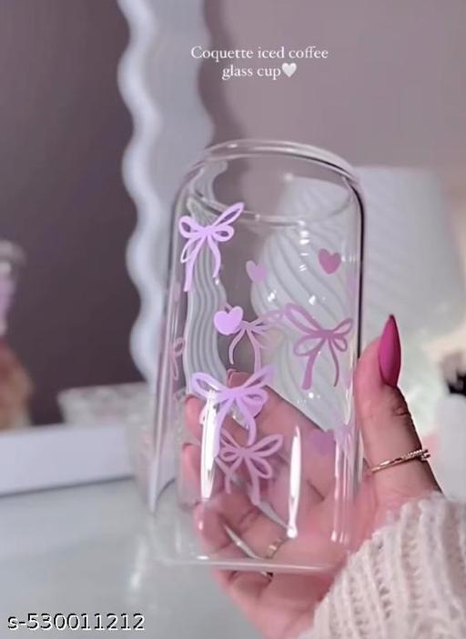 16oz Little Bow Ribbon Glass |Bow Ribbon Can Glass |Aesthetic Cold Glass| Iced Coffee Glass |