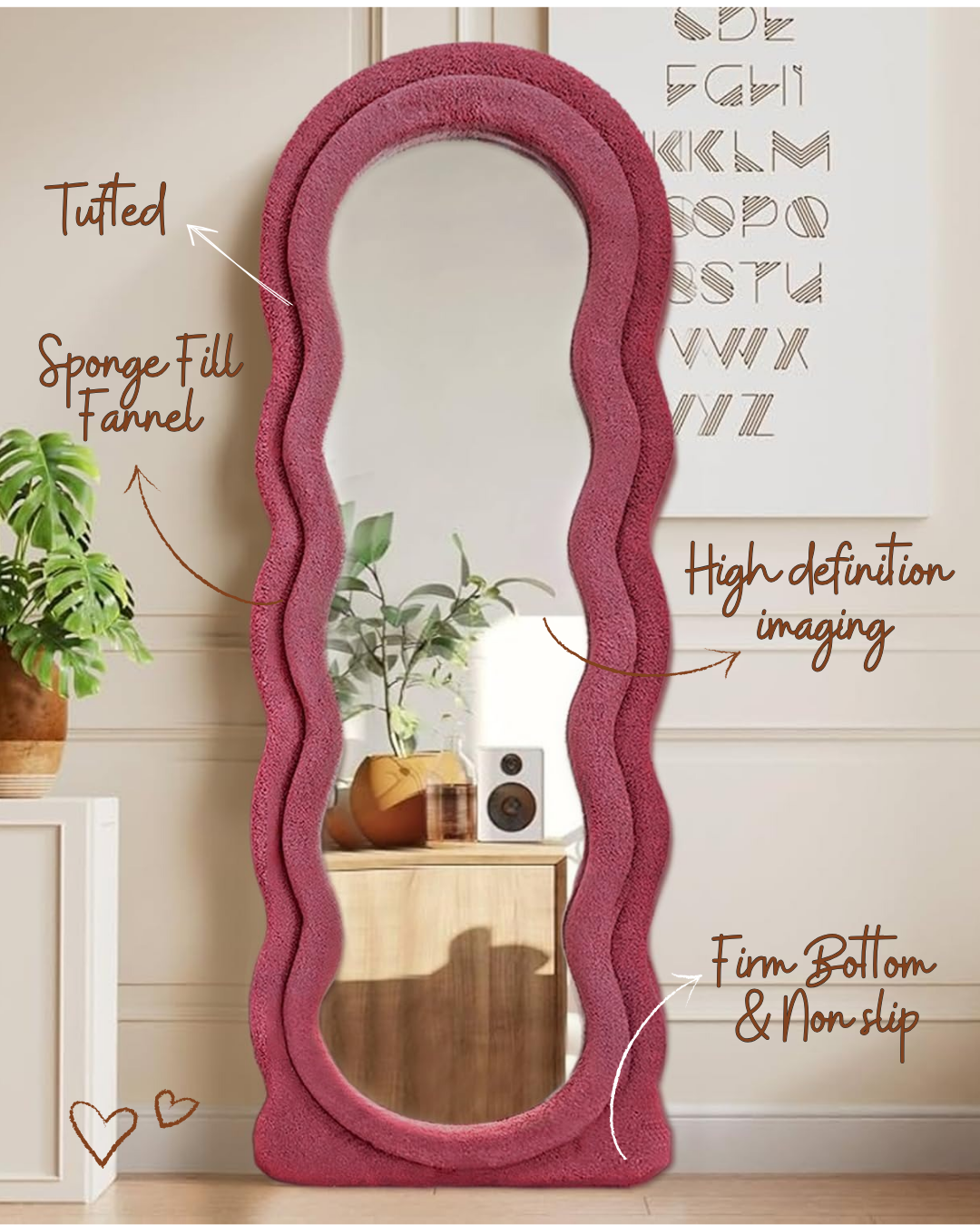 Wavy Full Length Mirror - Dark Pink