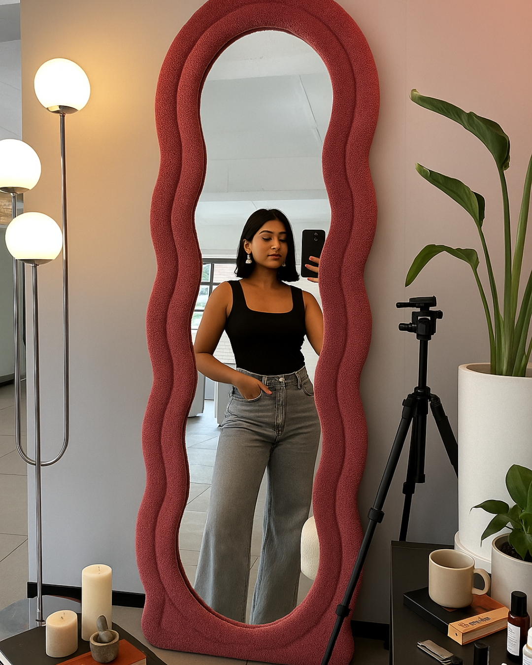 Wavy Full Length Mirror - Dark Pink