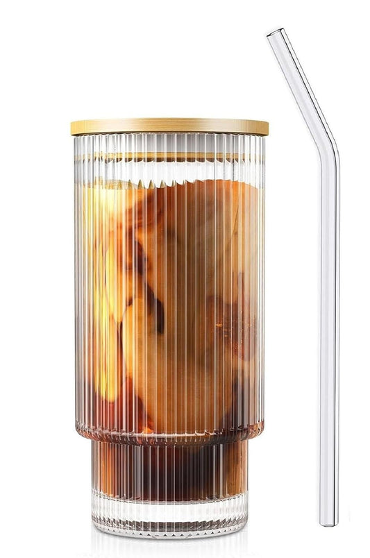 Ribbed Shape Glass with Wooden Cap