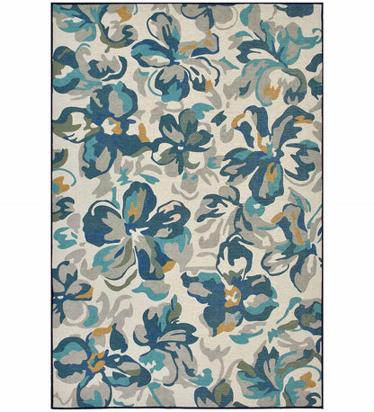 Beige Floral Polyester Rug