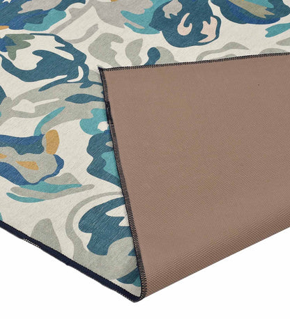 Beige Floral Polyester Rug