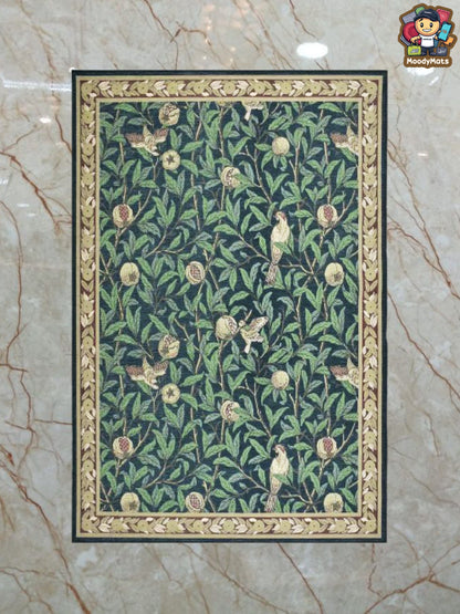 Green Bloom And Birds Polyester Rug