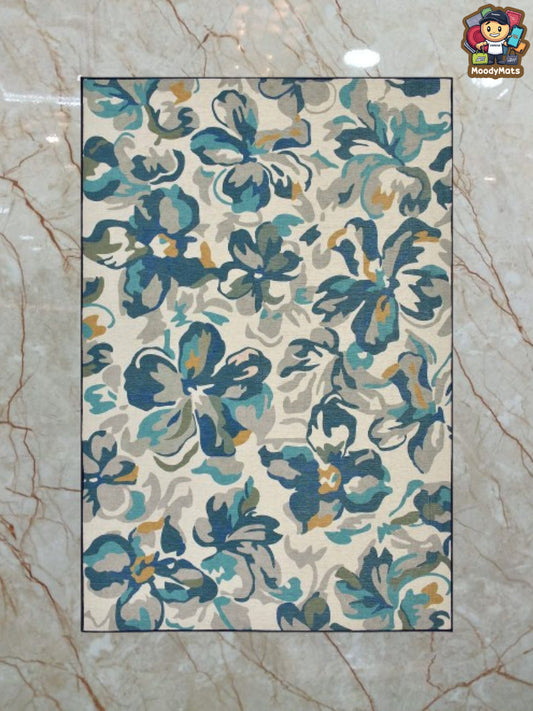 Beige Floral Polyester Rug