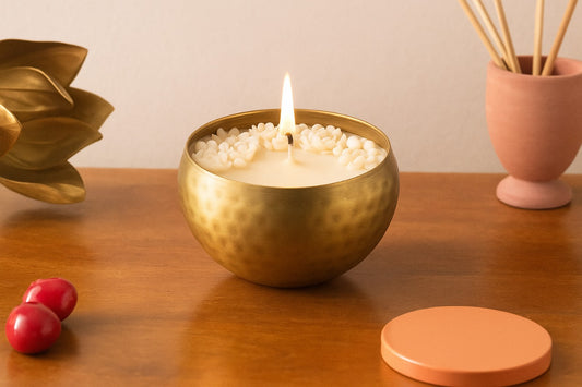 Fragrant Floral Soy Wax Candle in Brass Bowl