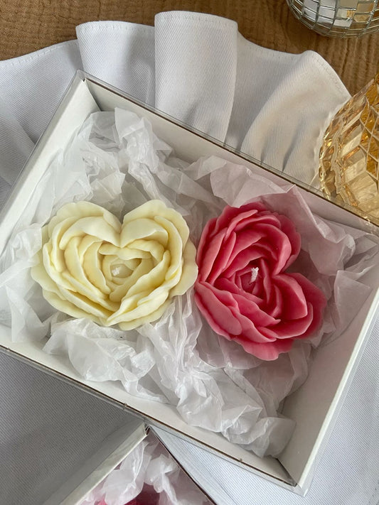 Heart Rose Candle | Romantic Scented Candle | Red, Pink & Ivory