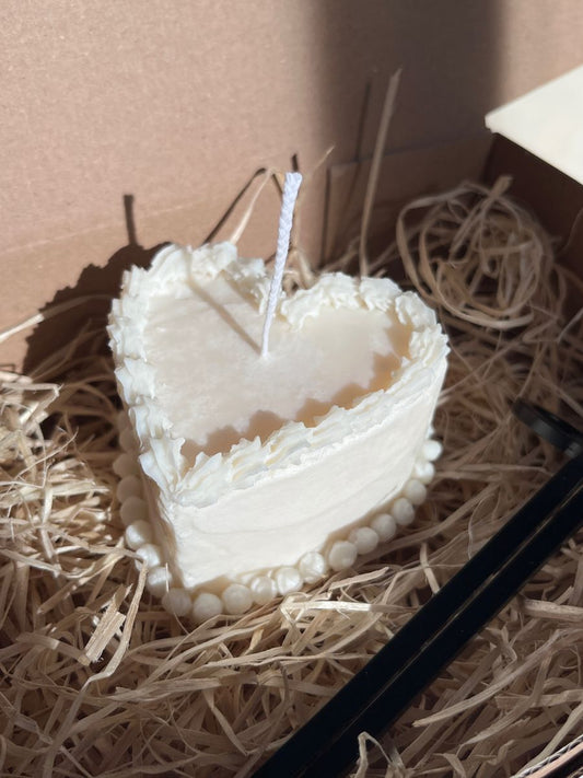 Heart Cake Candle | Dessert-Style Scented Candle with Cream Wax Piping