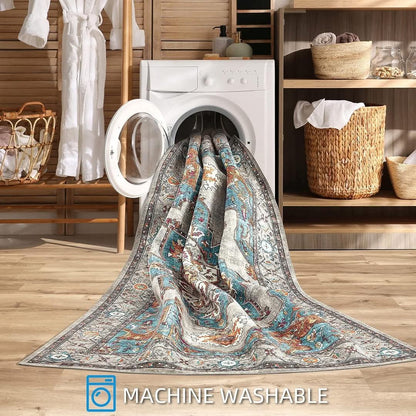 Beige Floral Polyester Rug