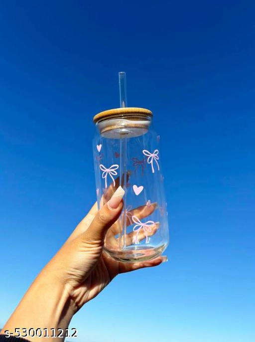 16oz Little Bow Ribbon Glass |Bow Ribbon Can Glass |Aesthetic Cold Glass| Iced Coffee Glass |