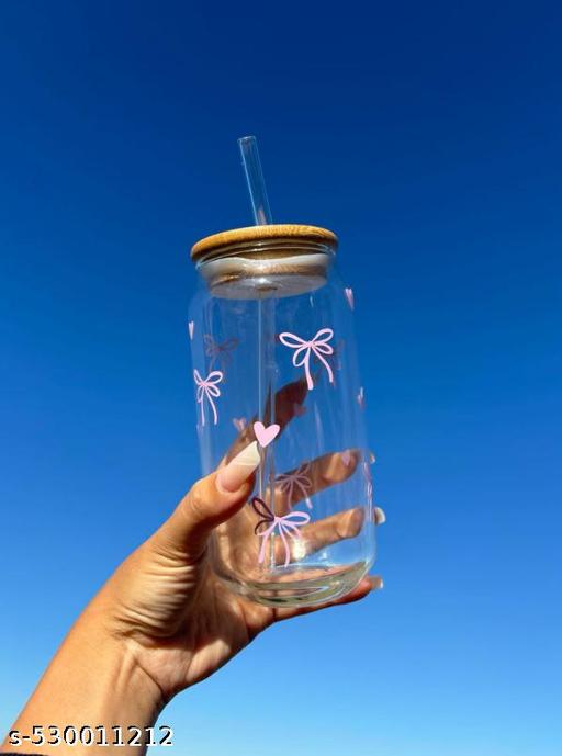 16oz Little Bow Ribbon Glass |Bow Ribbon Can Glass |Aesthetic Cold Glass| Iced Coffee Glass |
