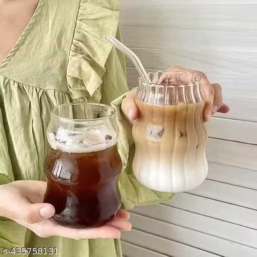 FG Premium coffee tumbler with straw pack of 2 | 500 ml | Unique shape coffee tumbler | juce glass pack of 2